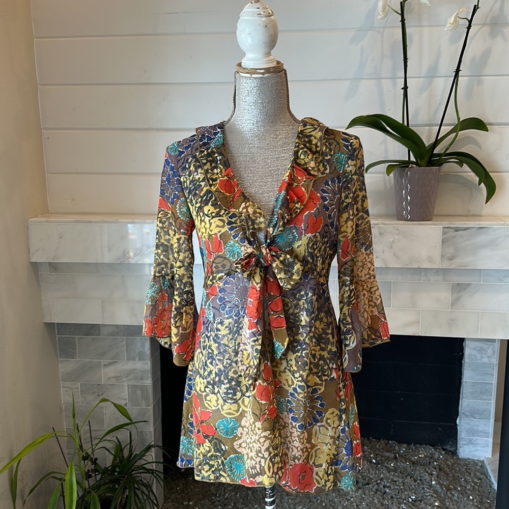 CAbi Shakespeare Multicolored Floral Tie Kimono Jacket # 360 Size Small - Picture 4 of 16